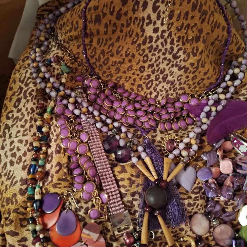 Lavender Purple Toned Boho Gypsy Jewelry Bundle Necklaces Bracelets Earrings 22